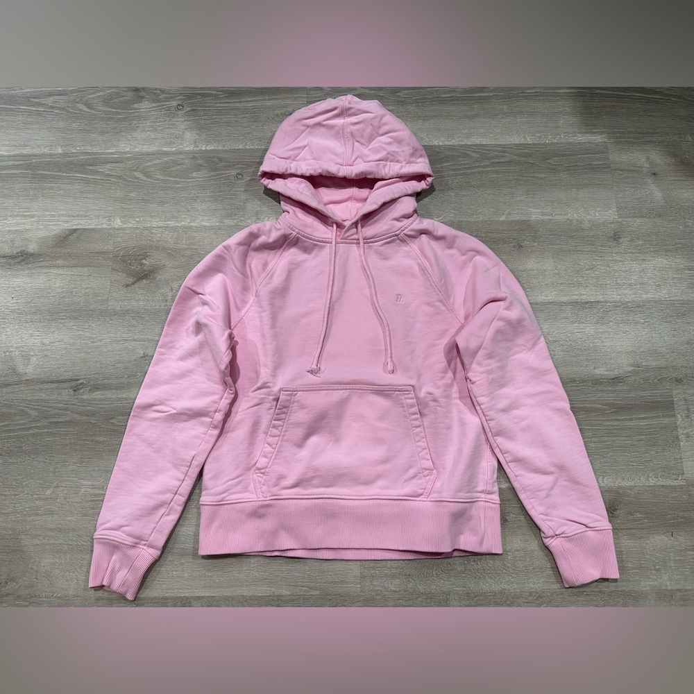 I252 Helmut Lang Hoodie Womens S Small Pink Logo Cotton Pockets Pullover